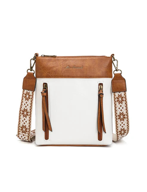 Miss Serenade - XB-2390 Miranda X-Body Vegan fashion sidebag - Tan/White