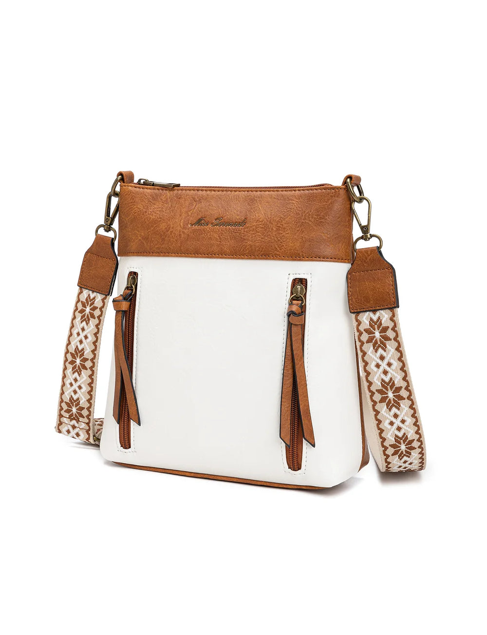 Miss Serenade - XB-2390 Miranda X-Body Vegan fashion sidebag - Tan/White
