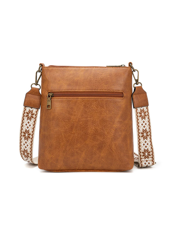 Miss Serenade - XB-2390 Miranda X-Body Vegan fashion sidebag - Tan/White