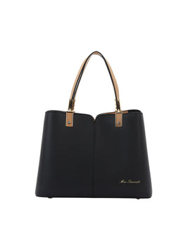 Miss Serenade - Chantal PU triple sect tote - Black-Camel - 0