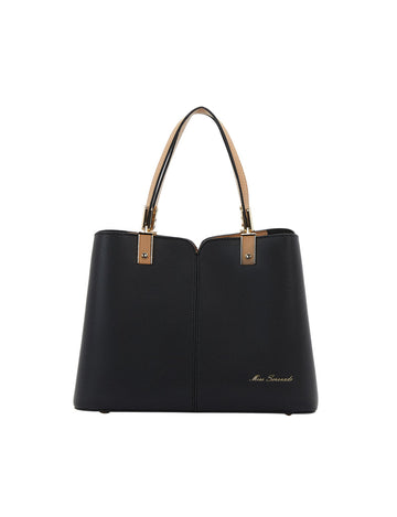 Miss Serenade - Chantal PU triple sect tote - Black-Camel - 0
