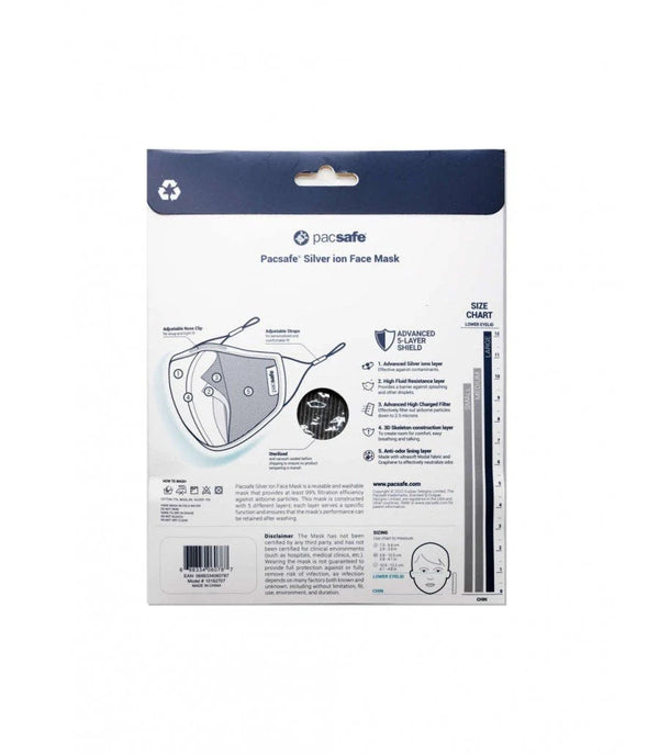 Pacsafe - Silver Ion Face Mask - Silver Grey - Large