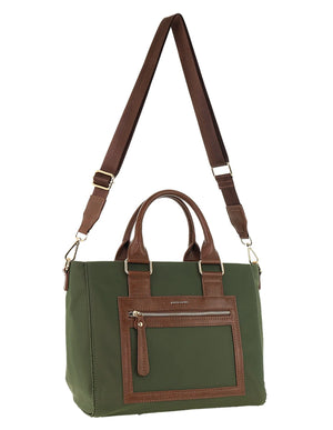 Pierre Cardin - PC4076 Two-Tone RFID Nylon Tote Bag - Olive Green