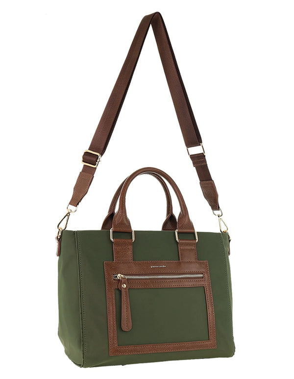 Pierre Cardin - PC4076 Two-Tone RFID Nylon Tote Bag - Olive Green