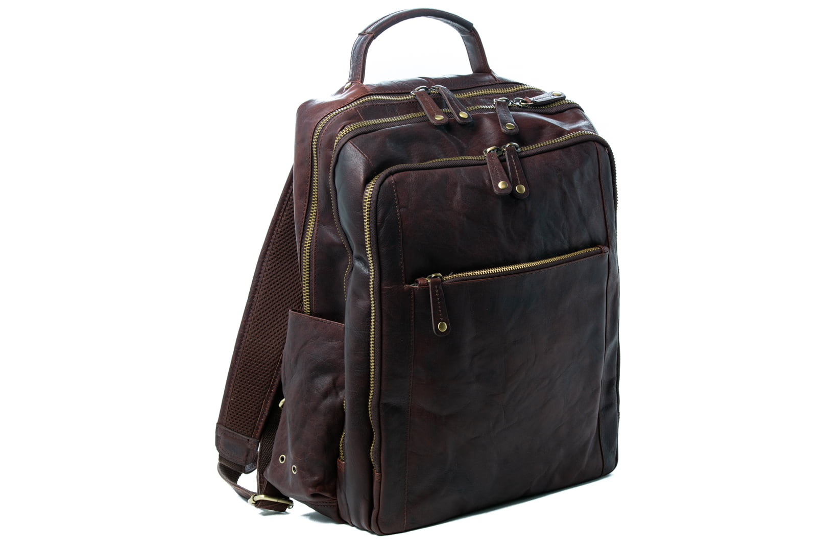 Oran - OB-794 Mike Large 3section Leather Laptop backpack - Brandy - 0