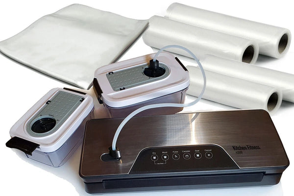 Kitchen Fitness - Vacuum Sealer Kit + 4 Canisters 20mt Rolls & 60 Pre Made Bags