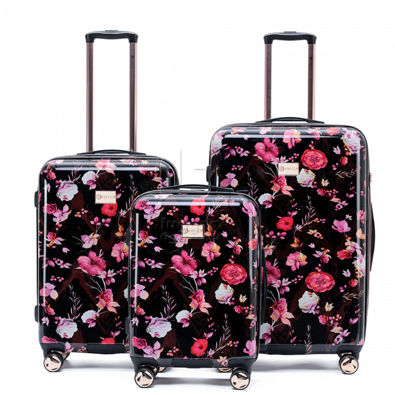 Tosca - Bloom set 3 suitcases - 29-25-20 - Black/Pink-1