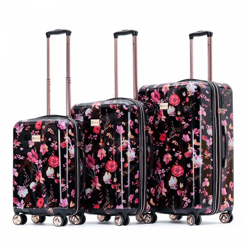 Tosca - Bloom set 3 suitcases - 29-25-20 - Black/Pink-2