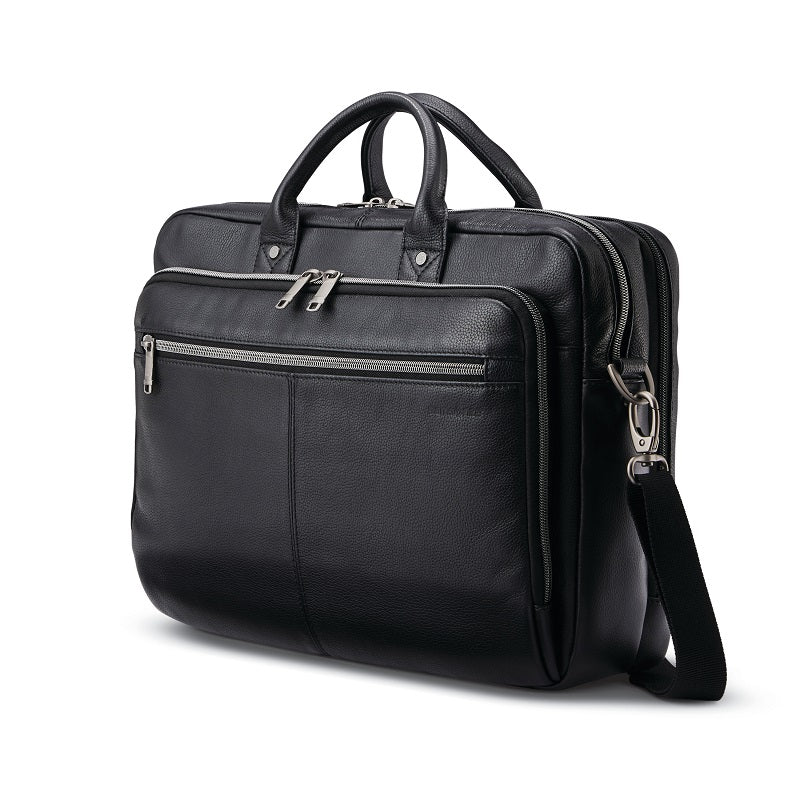 Samsonite - Classic Leather Top Loader Briefcase - Black – Bags To Go