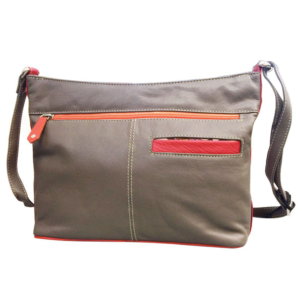 Franco Bonini - Ladies 3 Section Leather Shoulder Bag - Orange/Multi