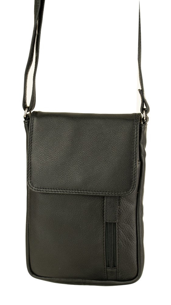 Franco Bonini 7020 - Leather Small Crossbody Phone Bag - Black