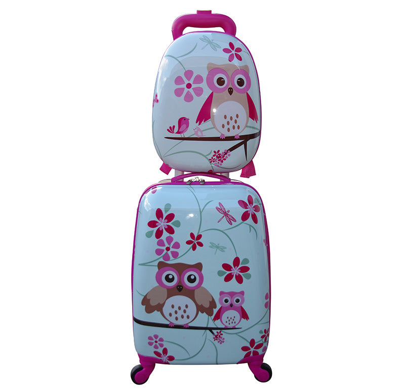 Kidz Bagz - 4 Wheel Trolley & Backpack Set - Pink Owl