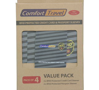 Comfort Travel - Passport + Credit Card RFID Protected Sleeves - Pack of 4