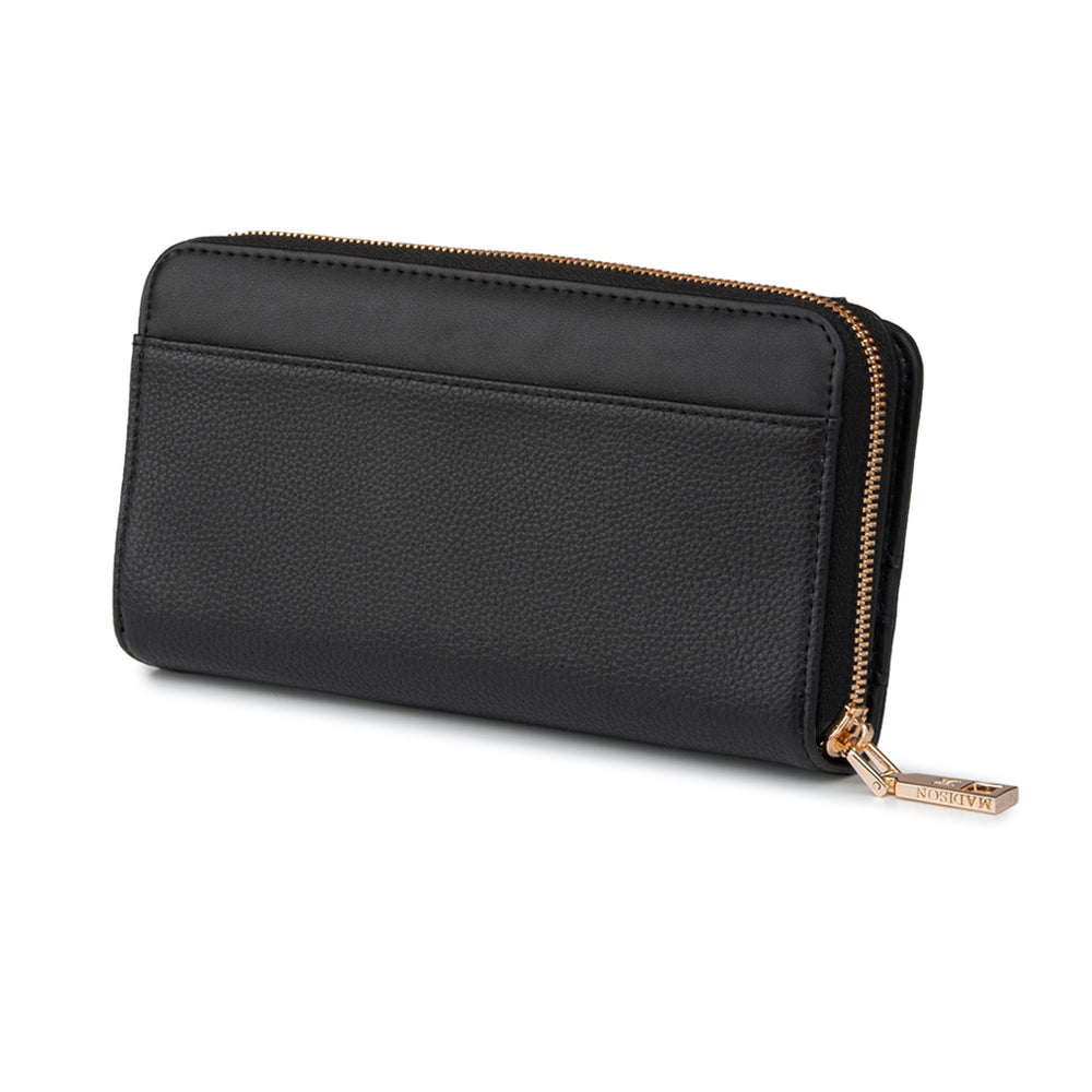 Madison - MW-5001 Mila Zip Around Gusseted Wallet w/ Front Tab - Black