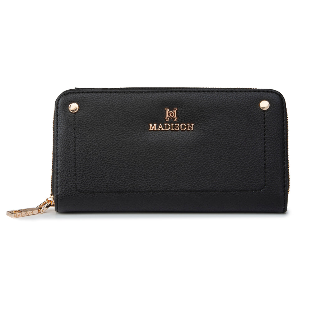 Madison - MW-5001 Mila Zip Around Gusseted Wallet w/ Front Tab - Black