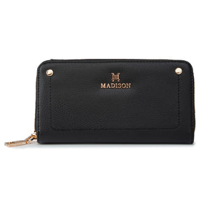Madison - MW-5001 Mila Zip Around Gusseted Wallet w/ Front Tab - Black