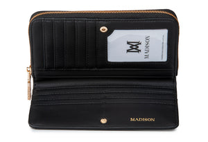 Madison - MW-5001 Mila Zip Around Gusseted Wallet w/ Front Tab - Black