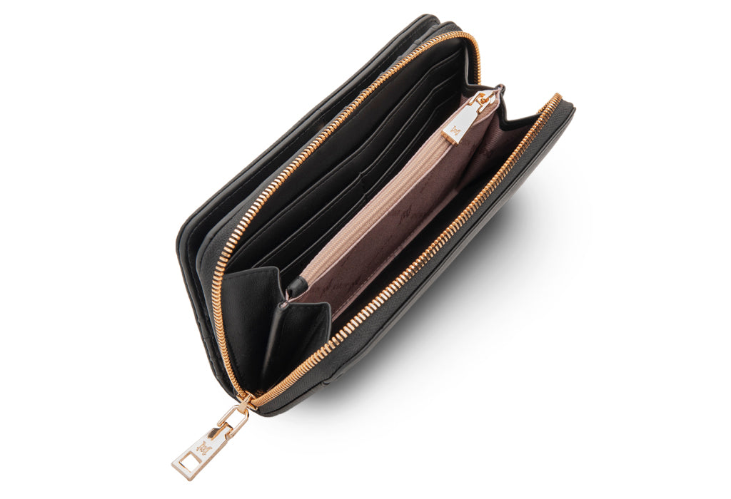 Madison - MW-5001 Mila Zip Around Gusseted Wallet w/ Front Tab - Black
