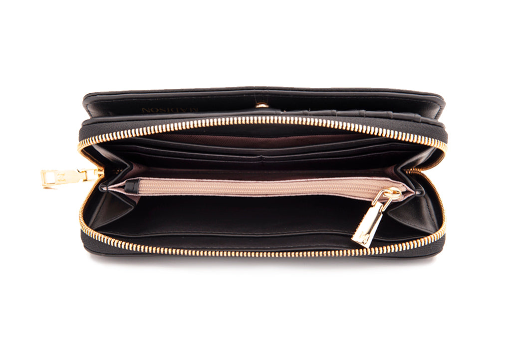 Madison - MW-5001 Mila Zip Around Gusseted Wallet w/ Front Tab - Black