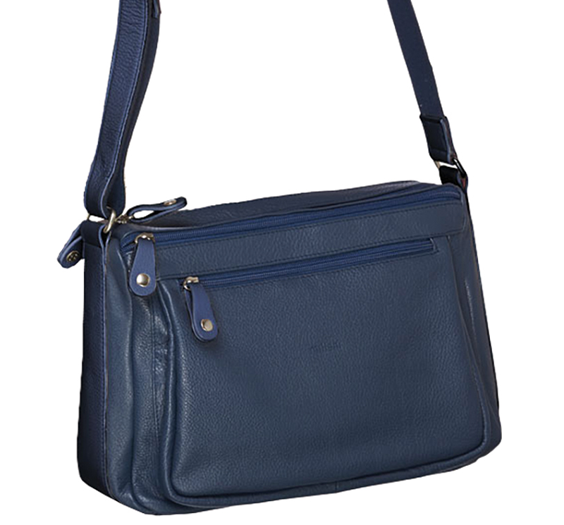 Milleni - Leather 2section Cross Body Bag - Navy-1