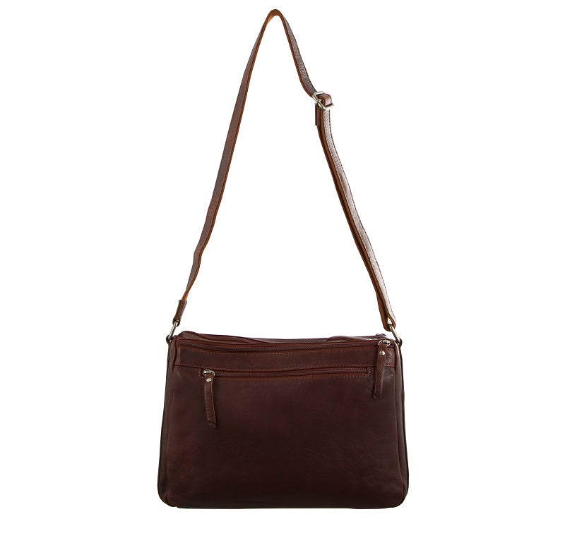 Milleni - NL9426 Leather Multi Compartment Cross-Body Bag - Chestnut