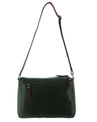 Milleni - NL9426 Leather Multi Compartment Cross-Body Bag - Emerald/Chestnut