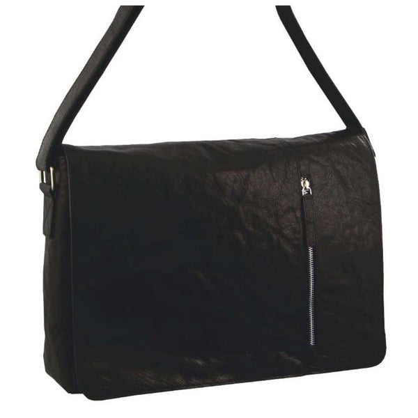 Pierre Cardin Rustic Leather Computer/Messenger Bag with Flap Closure