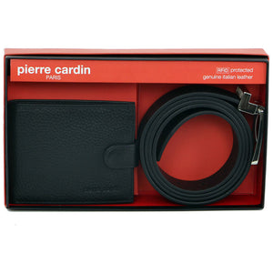 Pierre Cardin Mens Leather Wallet and Belt Gift Set PC3326 Black
