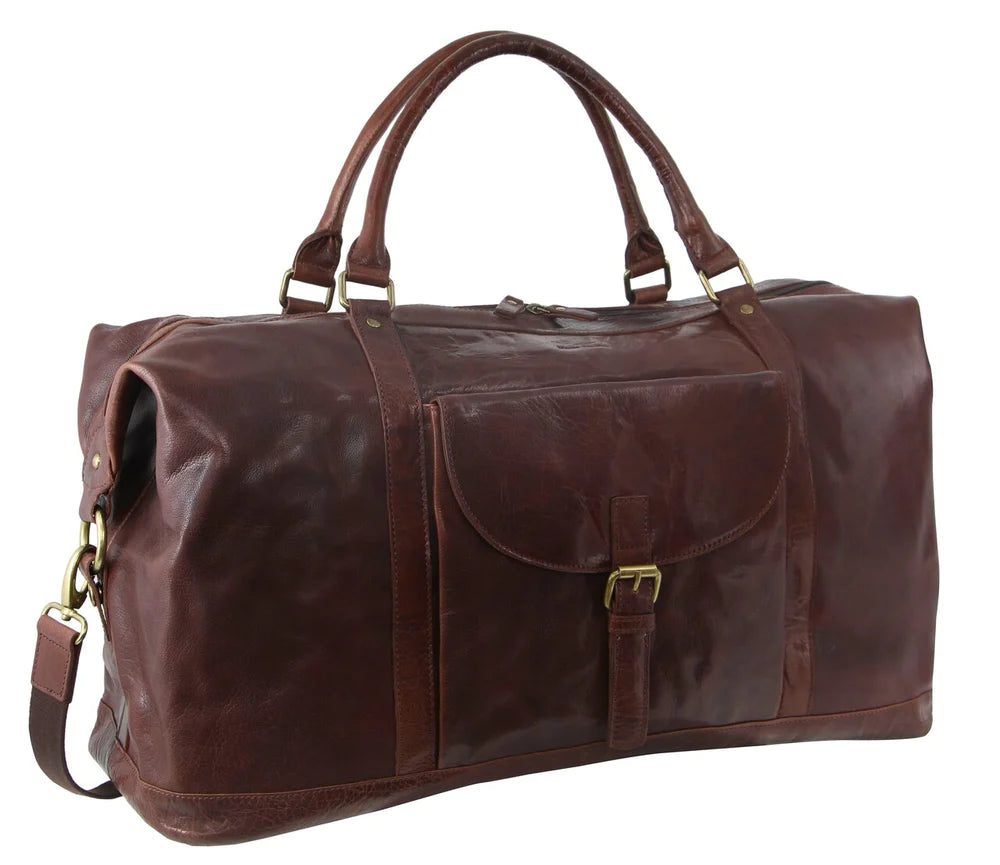 Pierre Cardin - Rustic Leather Overnight Bag with front flap pocket PC3134 - Chocolate