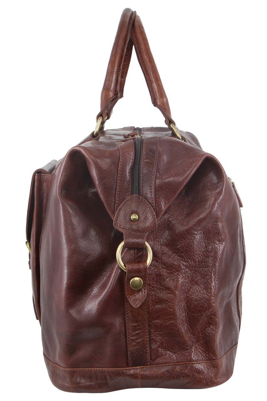 Pierre Cardin Rustic Leather Overnight Bag with front flap pocket PC3134 Chesnut-2