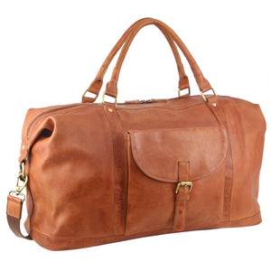 Pierre Cardin - Rustic Leather Overnight Bag with Front Flap Pocket PC3134 - Cognac