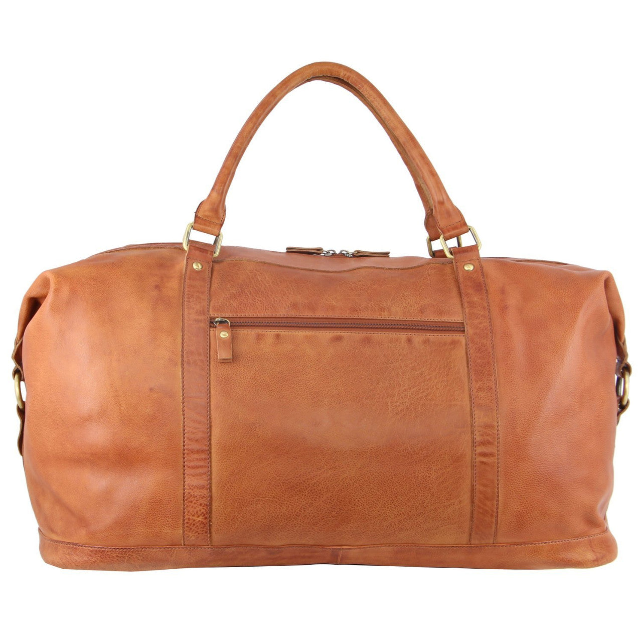 Pierre Cardin - Rustic Leather Overnight Bag with front flap pocket PC3134 - Cognac