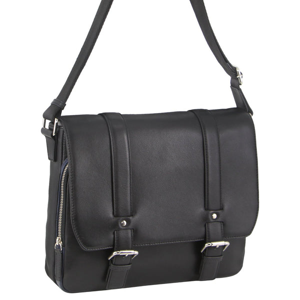 Pierre Cardin Pebbled Leather with perforated design Satchel with flap closure PC3302 Black *DC