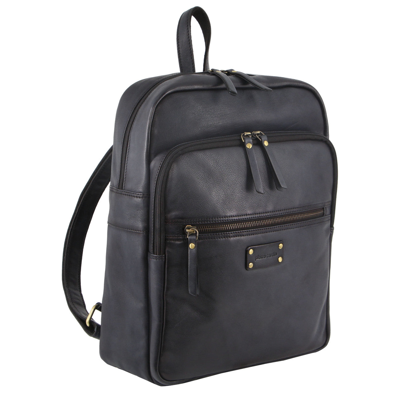 Pierre Cardin Burnished Leather Multi-Compartment Laptop Backpack PC3332 Black-1