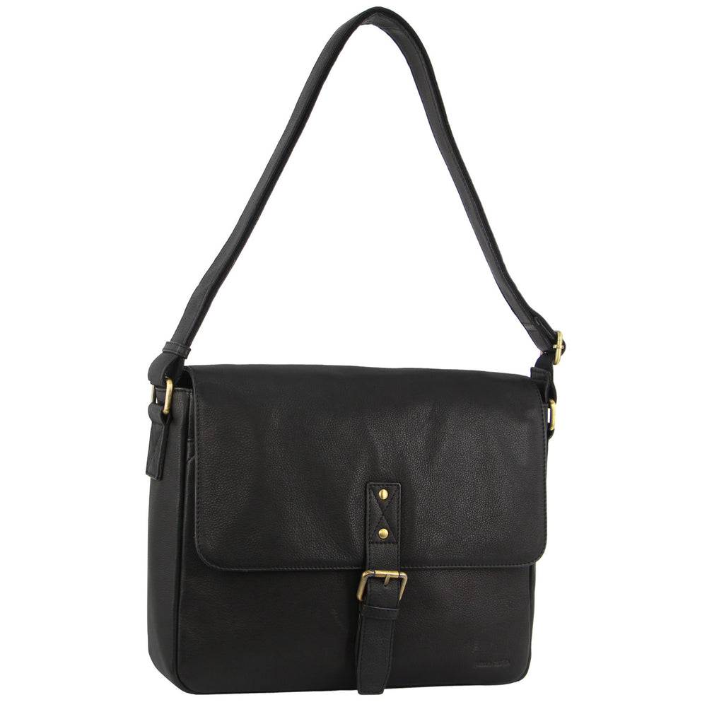 Pierre Cardin Mens Leather Business Satchel with Flap Closure PC3500 Black