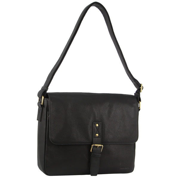 Pierre Cardin Mens Leather Business Satchel with Flap Closure PC3500 Black