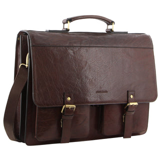 Pierre Cardin Mens Rustic Leather Business Bag with Flip-Cover PC3523 Brown
