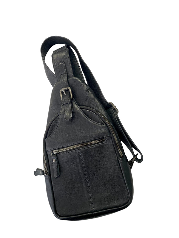 Oran - RH-4605 Mika Leather Sling Chest Bag - Black