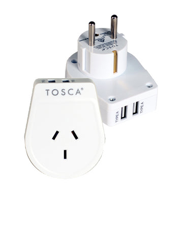 Tosca - TCA041 Euro+Bali Double USB Port Adaptor - White