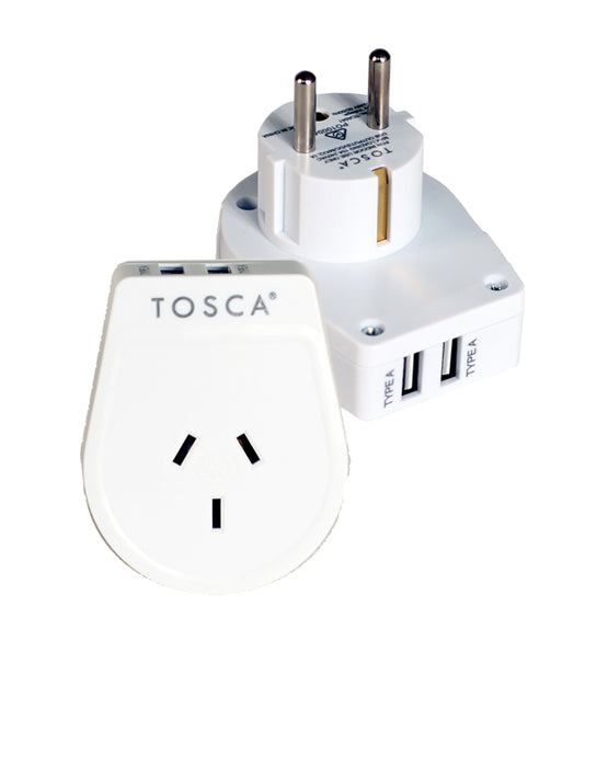Tosca - TCA041 Euro+bali Double USB Port Adaptor - White