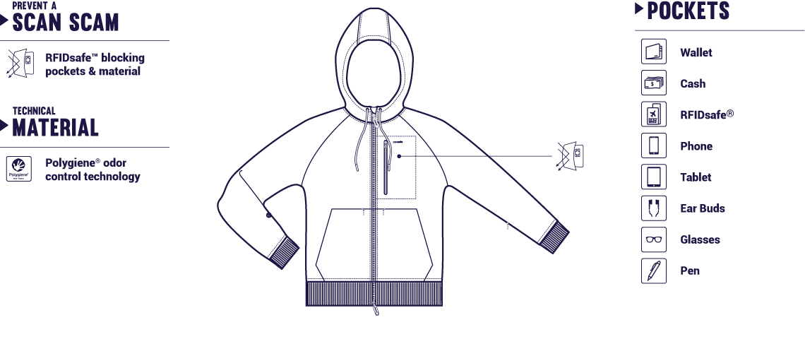 Pacsafe - Transit Mens Anti-Theft Hoodie Extra Large - Charcoal