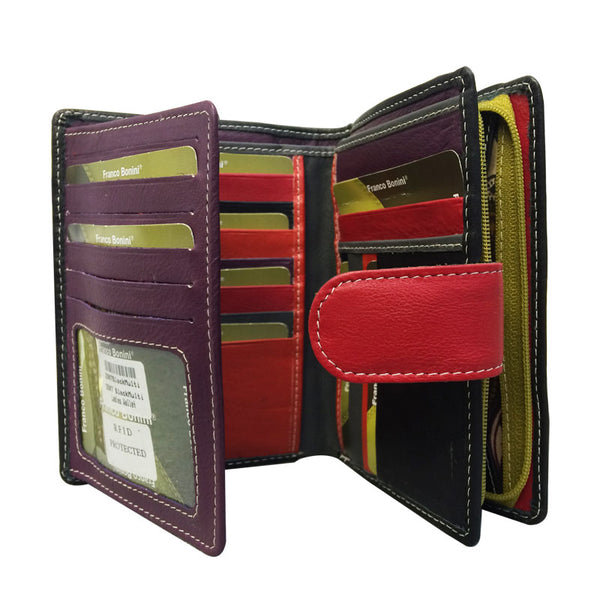 Franco Bonini - 2907 Ladies 24 Card Leather Wallet - Black/Multi